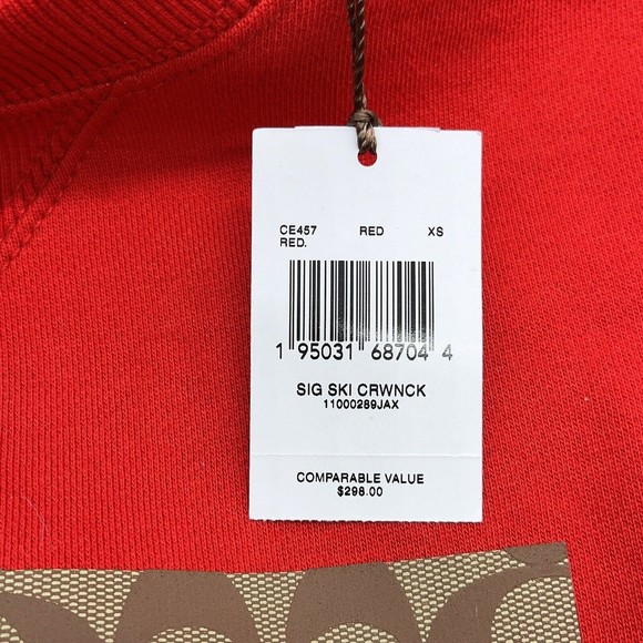 Coach CE457 XS Signature Ski Crewneck Fleece Sweatshirt Red Catskills NWT $298 - Picture 10 of 15